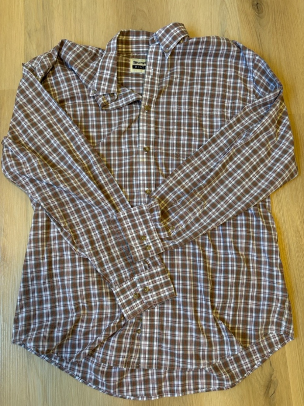 Wrangler - Men’s Brown Plaid Long-Sleeve Button-Down Shirt - Size XL